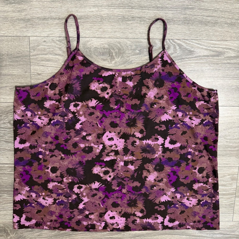 Willow Bay Purple Floral Camisole Top Plus‎ Size 28W 4X Adjustable Straps Cotton